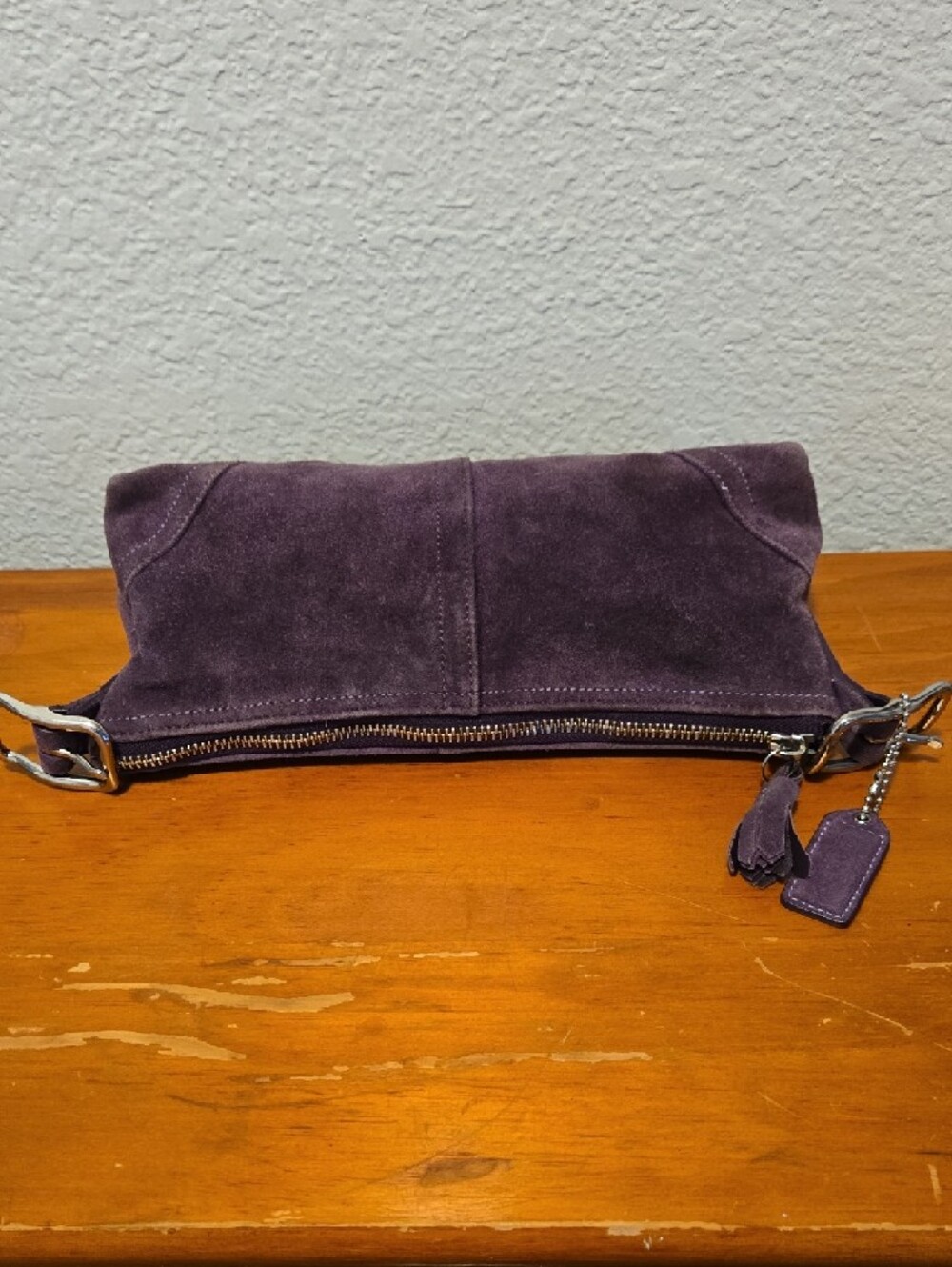 PROJECT BAG-Vntg Coach 8A73 Hampton Purple Suede Shoulder Bag EUC 10"x4.5"x3" - Picture 7 of 13